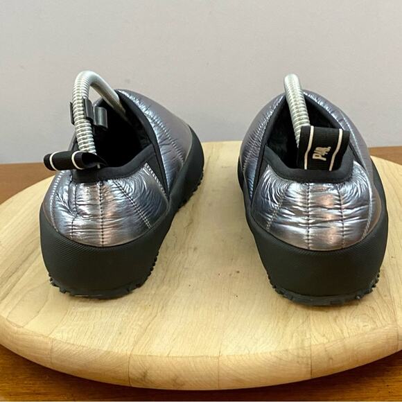 P448 Laby Textile Slippers Women's Sz 40, 9.5 US Silver Quilted Leopard Comfy - Picture 4 of 15